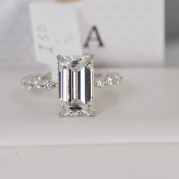 Moissanite Emerald Cut Full Eternity Enagagement Ring 10.6tcw - Picture 5 of 10